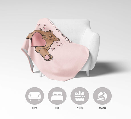 Love You Beary Much Cute Love Valentines Anniversary Fleece Mink Blanket Gift