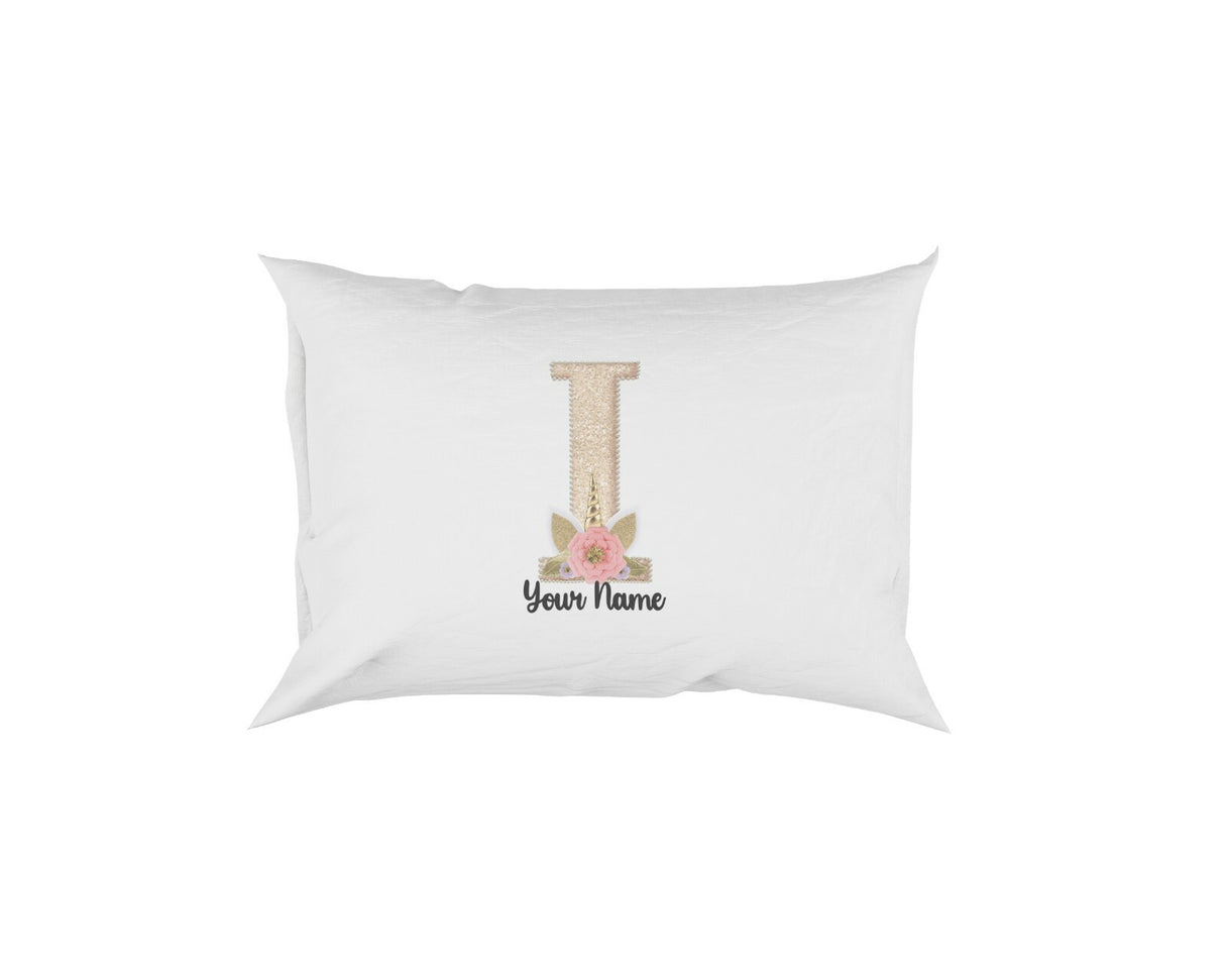 Personalised Unicorn Sparkly Kids Girls Monogram Alphabet Initial Letter Pillow