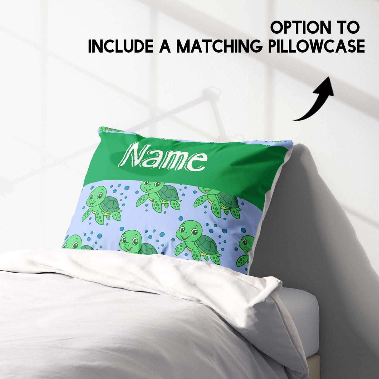 Personalised Custom Name Cartoon Baby Turtle Single Bed Duvet Cover + Pillowcase