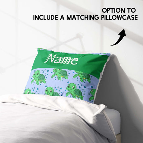 Personalised Custom Name Cartoon Baby Turtle Single Bed Duvet Cover + Pillowcase