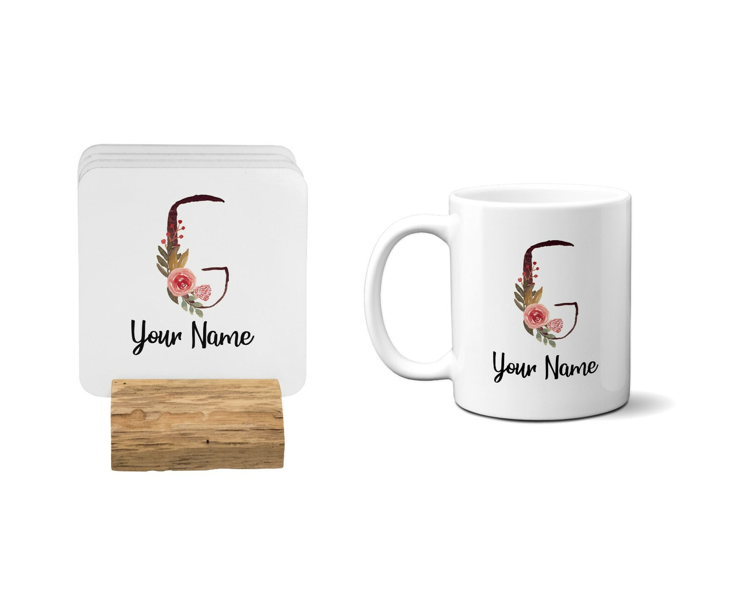 Personalised Floral Watercolour Hand Paint Effect Alphabet Floral Name Mug