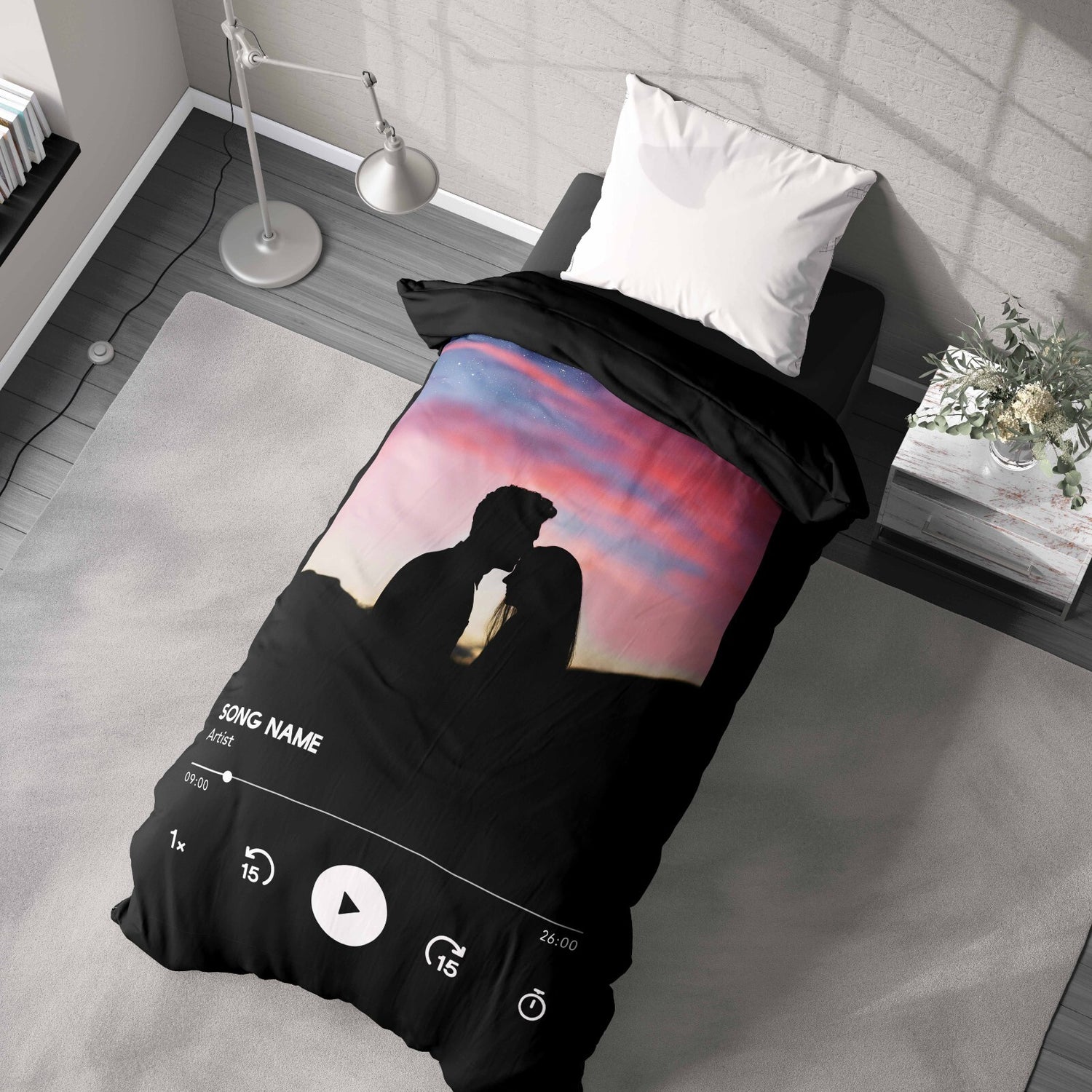 Upload Your Photo Music Player Personalised Soft Single Size Bed Duvet Cover