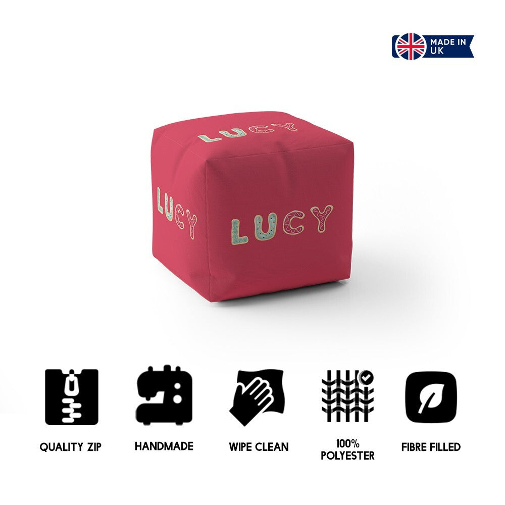 Personalised Any Name Cookie Alphabet Font Ottoman Filled Pouffe Washable Cover