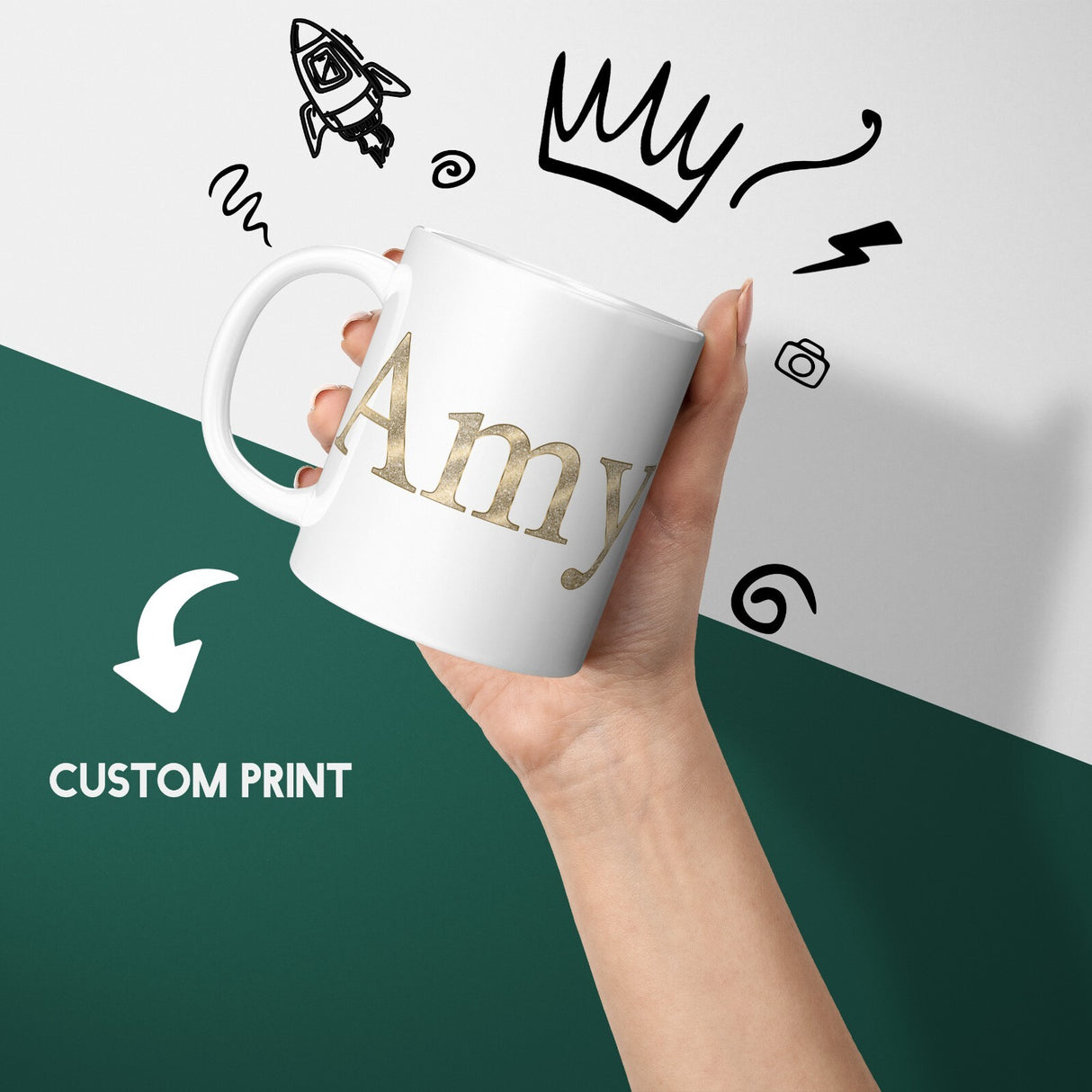 Personalised Any Name Vector Golden Alphabet Coffee Tea Mug Coaster Gift Him Her