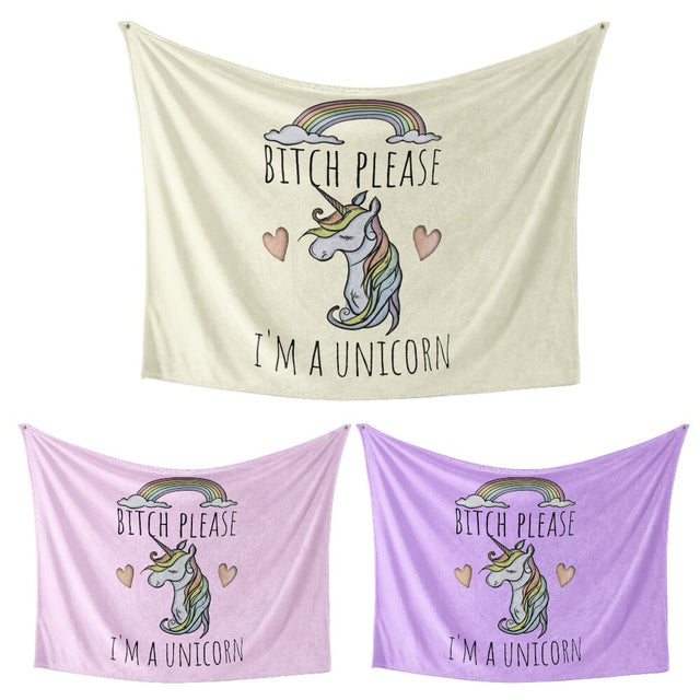 B*tch Please I'm a Unicorn Rude Custom Colour Fleece Mink Blanket Throw Gift