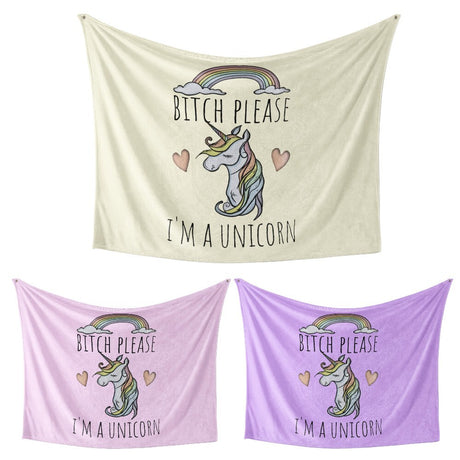 B*tch Please I'm a Unicorn Rude Custom Colour Fleece Mink Blanket Throw Gift
