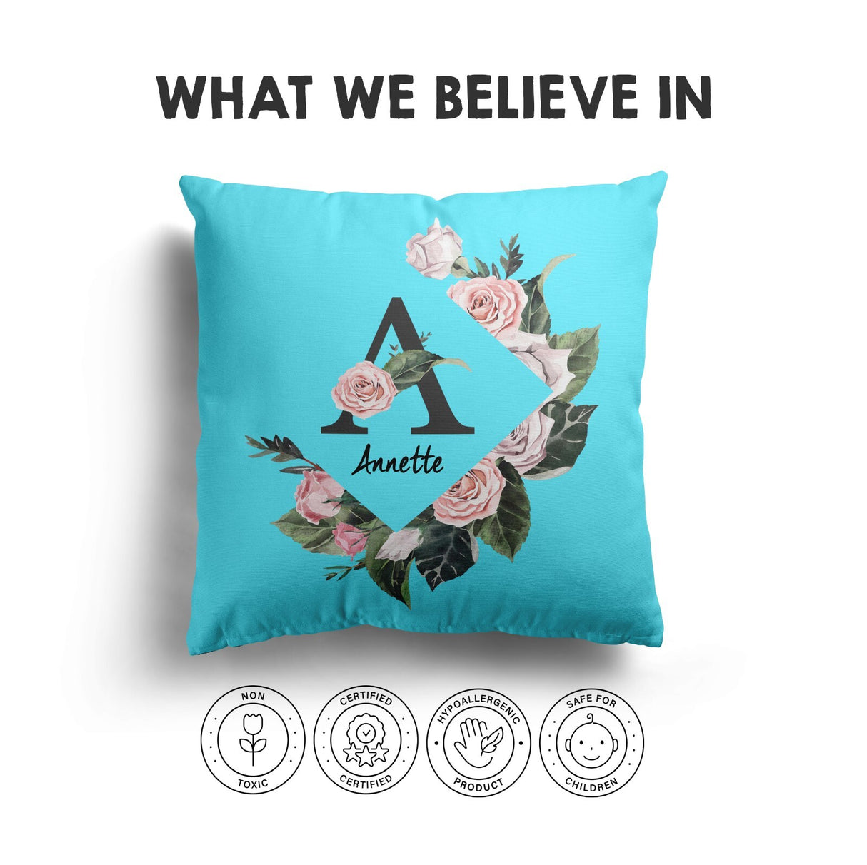 Personalised Name Botanical Floral Initial Letters Square Fill Zip Cushion Throw