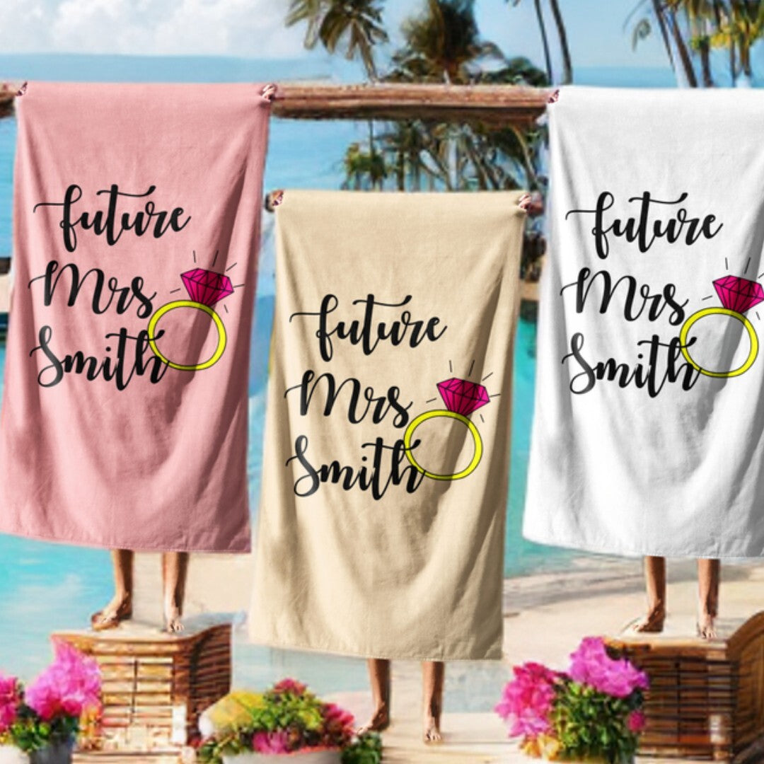 Future Mrs Fiancé Wife To Be Romantic Novelty Absorbent Beach Bath Sheet Towel