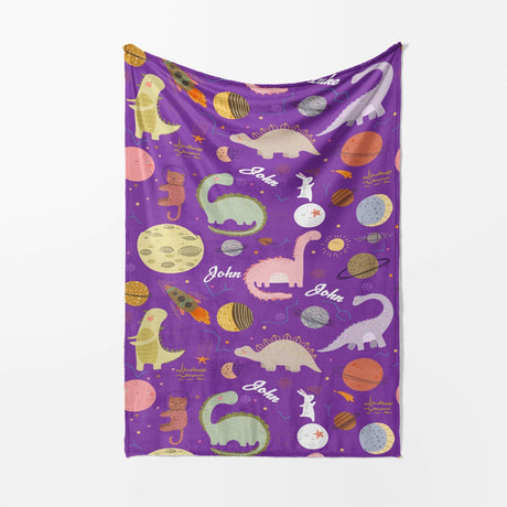 Personalised Custom Name Cartoon Baby Dinosaurs Soft Warm Fleece Blanket Decor