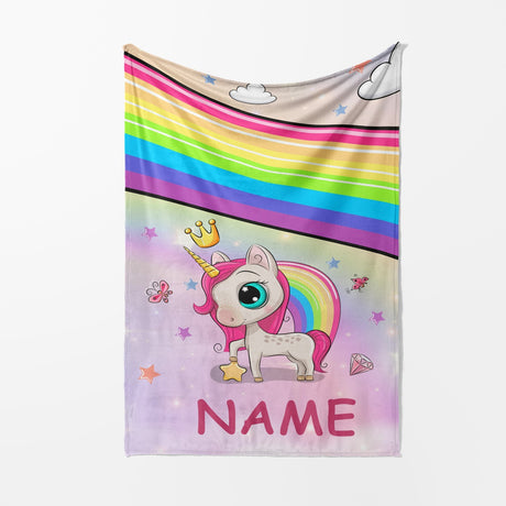 Personalised Name Unicorn Rainbow Mythical Soft Warm Fleece Blanket Decoration