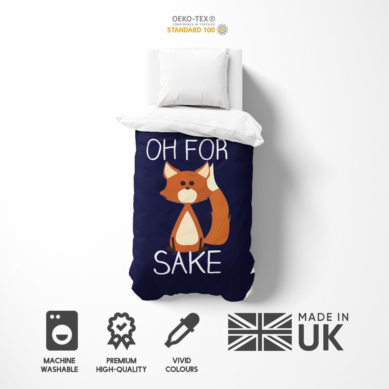 Oh For Fox Sake Saying Funny Novelty Kids Single Bed Duvet Cover Set Pillowcase