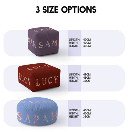 Personalised Pink Floral Alphabet Kids Font Ottoman Filled Pouffe Washable Cover