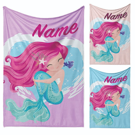 Personalised Custom Name Colour Mythical Mermaid Soft Warm Fleece Blanket Decor