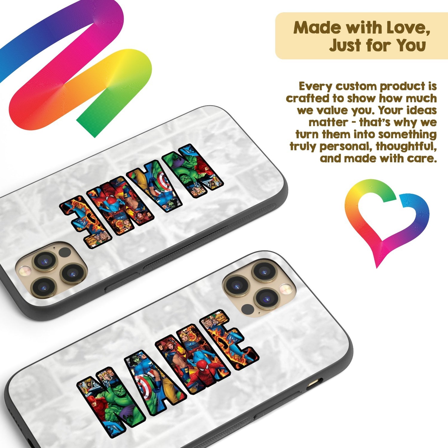 Superhero Design Kids Cool Personalised Custom Cover - Printed iPhone Black Case