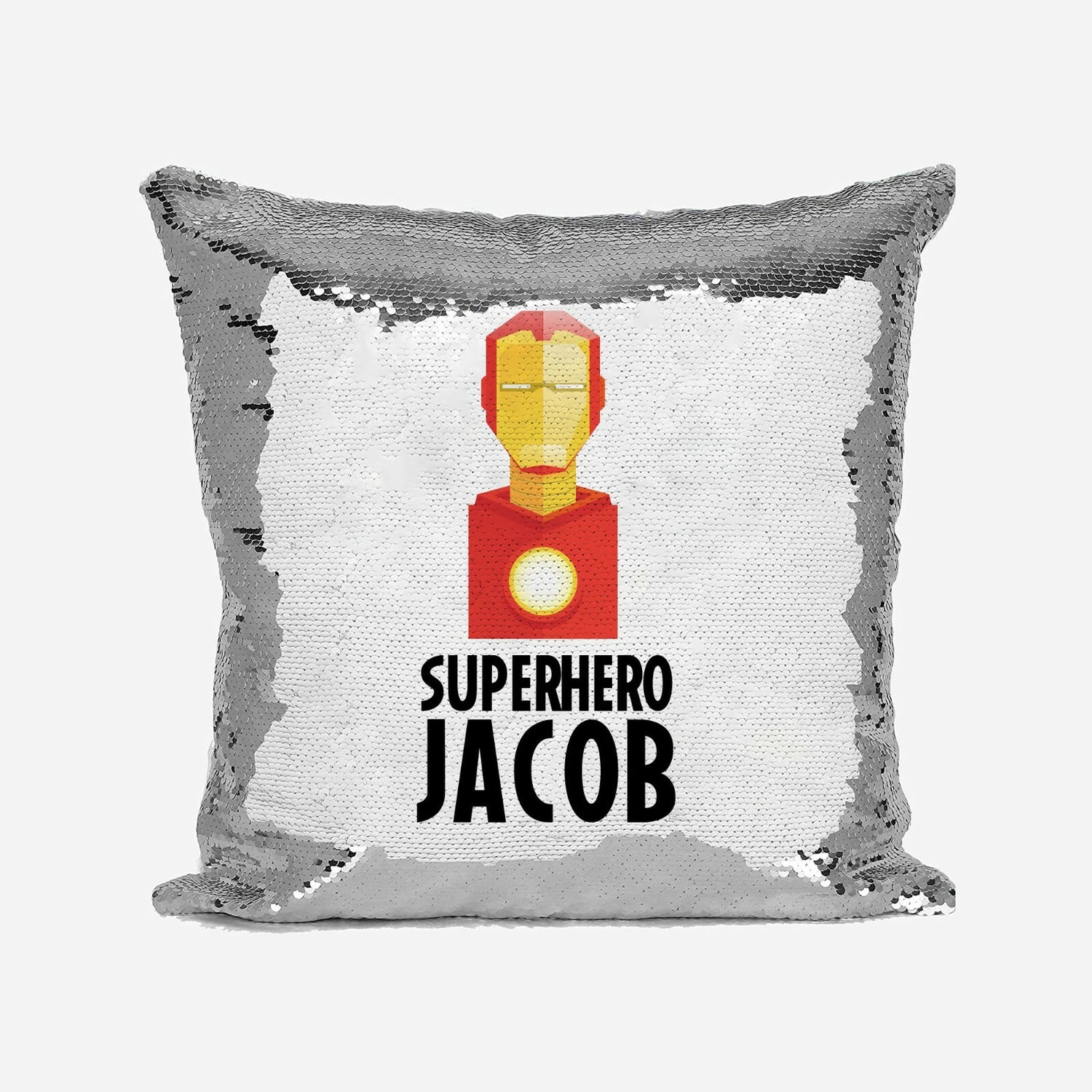 Superhero Personalised Name Kids Boys Sequin Magic Cushion Cover + Pillow