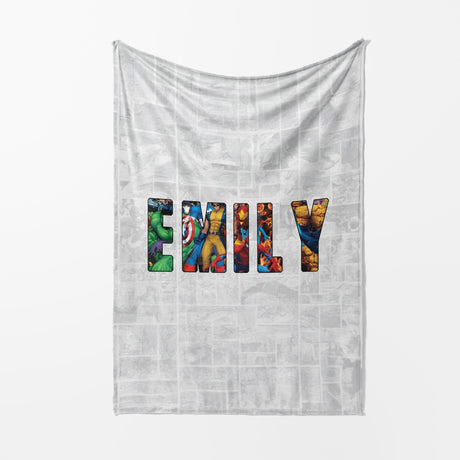 Personalised Superhero Any Name Text Soft Warm Kids Fleece Blanket Decoration