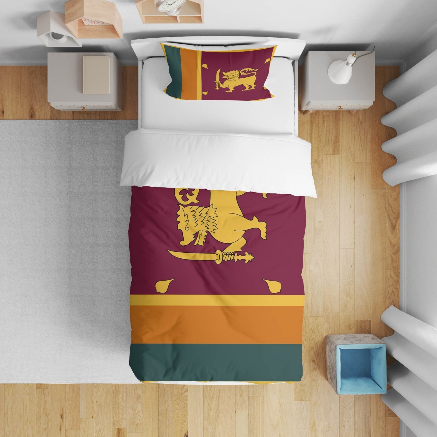 Sri Lanka Flag Cot Bed Duvet Cover Toddler Pillowcase Design Gift Custom Cosy