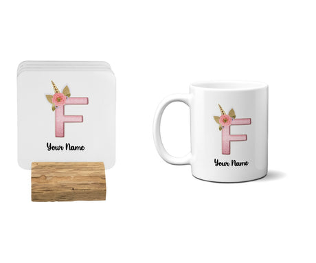 Personalised Unicorn Sparkly Kids Girls Monogram Alphabet Initial Letter Mug