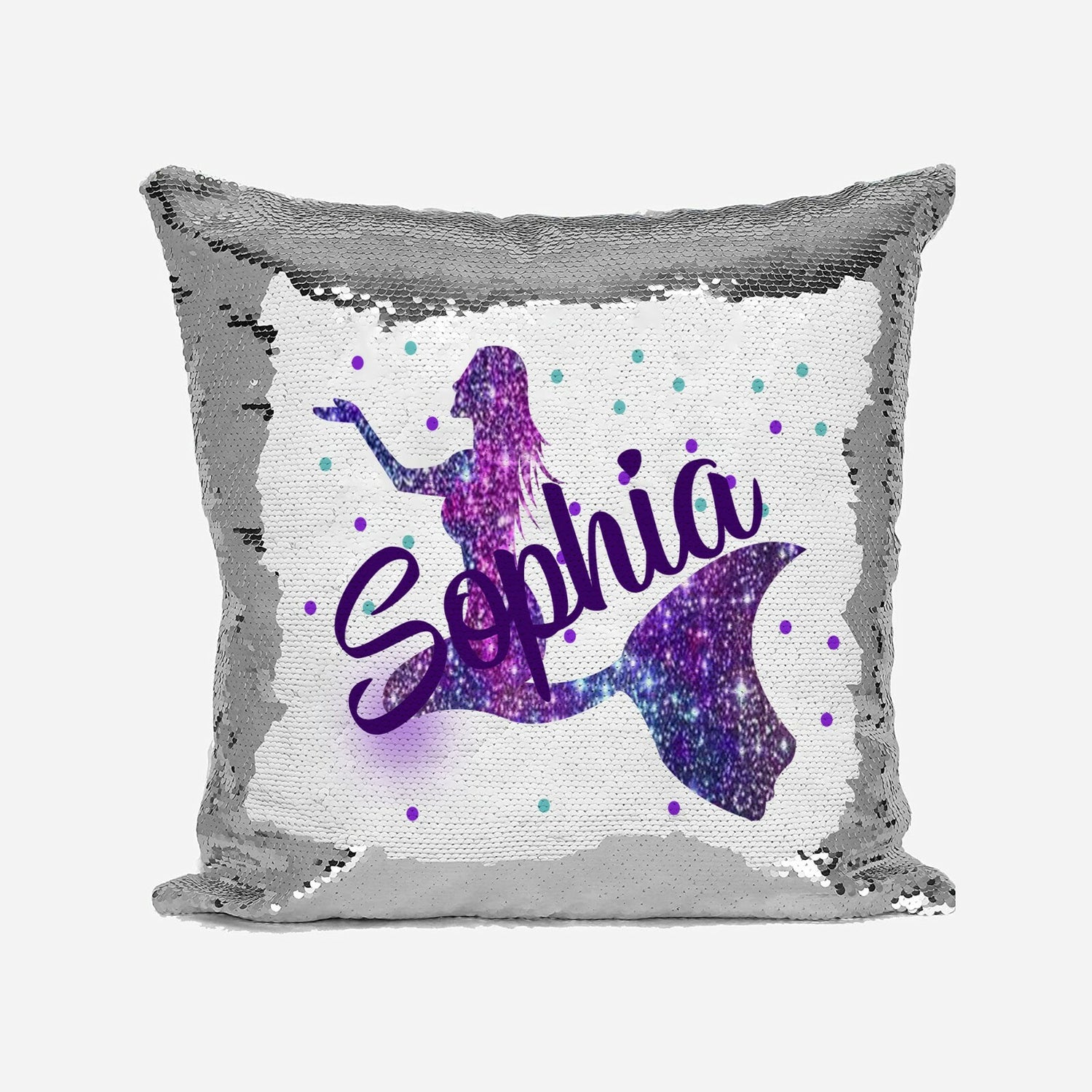 Personalised Name Shiny Sequin Magic Mermaid Galaxy Cushion Cover + Pillow Kids