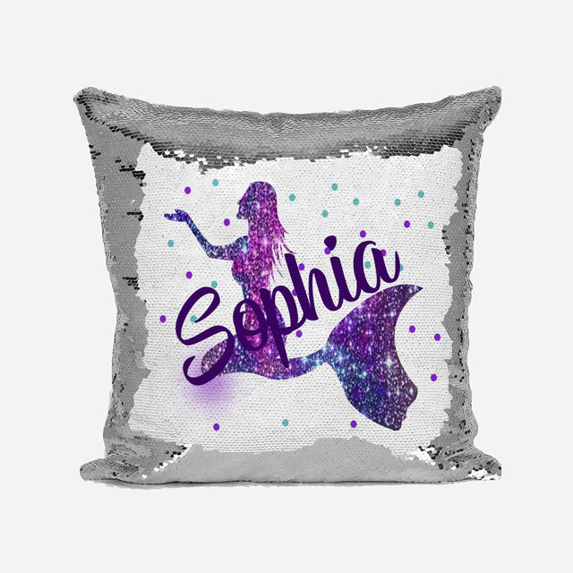 Personalised Name Shiny Sequin Magic Mermaid Galaxy Cushion Cover + Pillow Kids