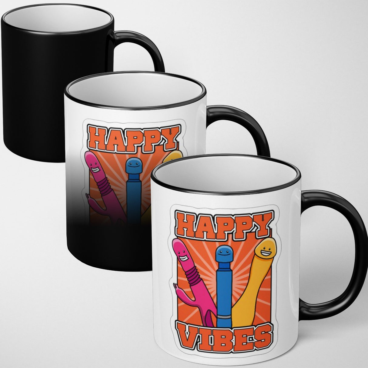 Happy Vibes Heat Sensitive Magic Colour Changing Mug Novelty Drink Cup