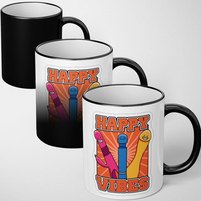 Happy Vibes Heat Sensitive Magic Colour Changing Mug Novelty Drink Cup