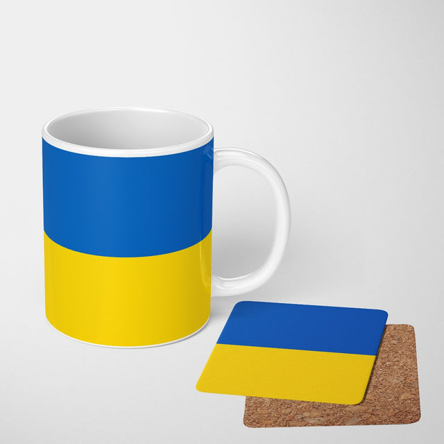 Ukraine Flag Design Patriotic Coffee Tea Mug Cup Set Coaster Gift Him Her Custom
