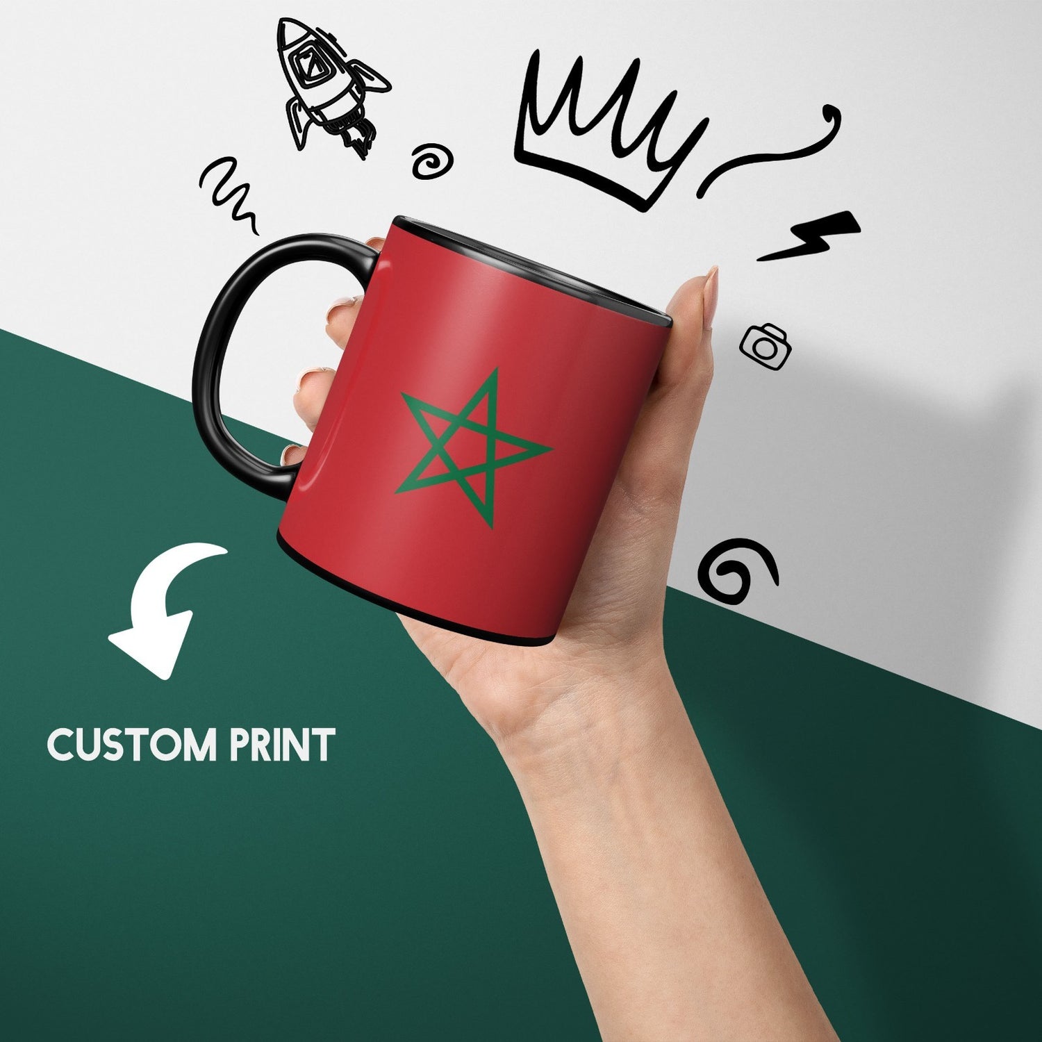 Morocco Flag Moroccan Design Tea Gift Heat Sensitive Magic Colour Changing Mug