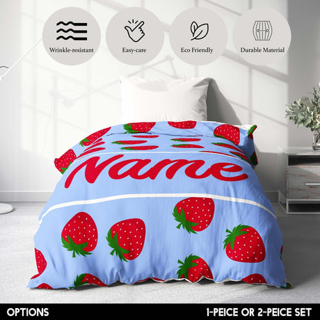 Personalised Custom Name Colour Strawberries Single Bed Duvet Cover + Pillowcase
