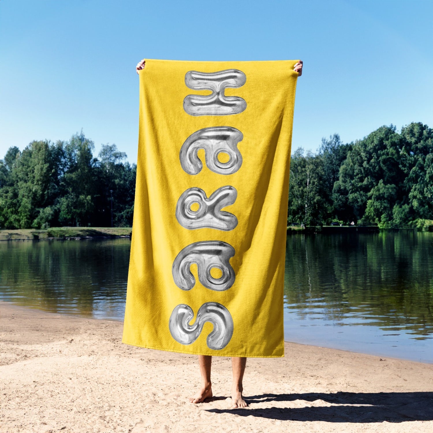 Personalised 3D Bubble Name Text Print Custom Absorbent Beach Bath Sheet Towel