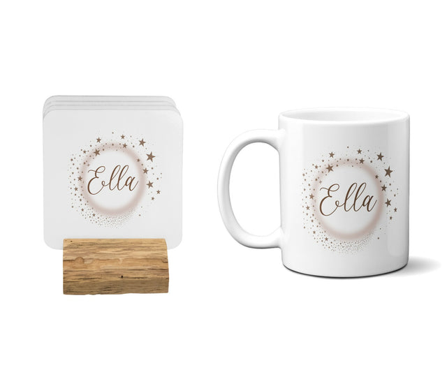 Personalised Name Stars Coffee Tea Mug Gift 11oz Mug + Coaster