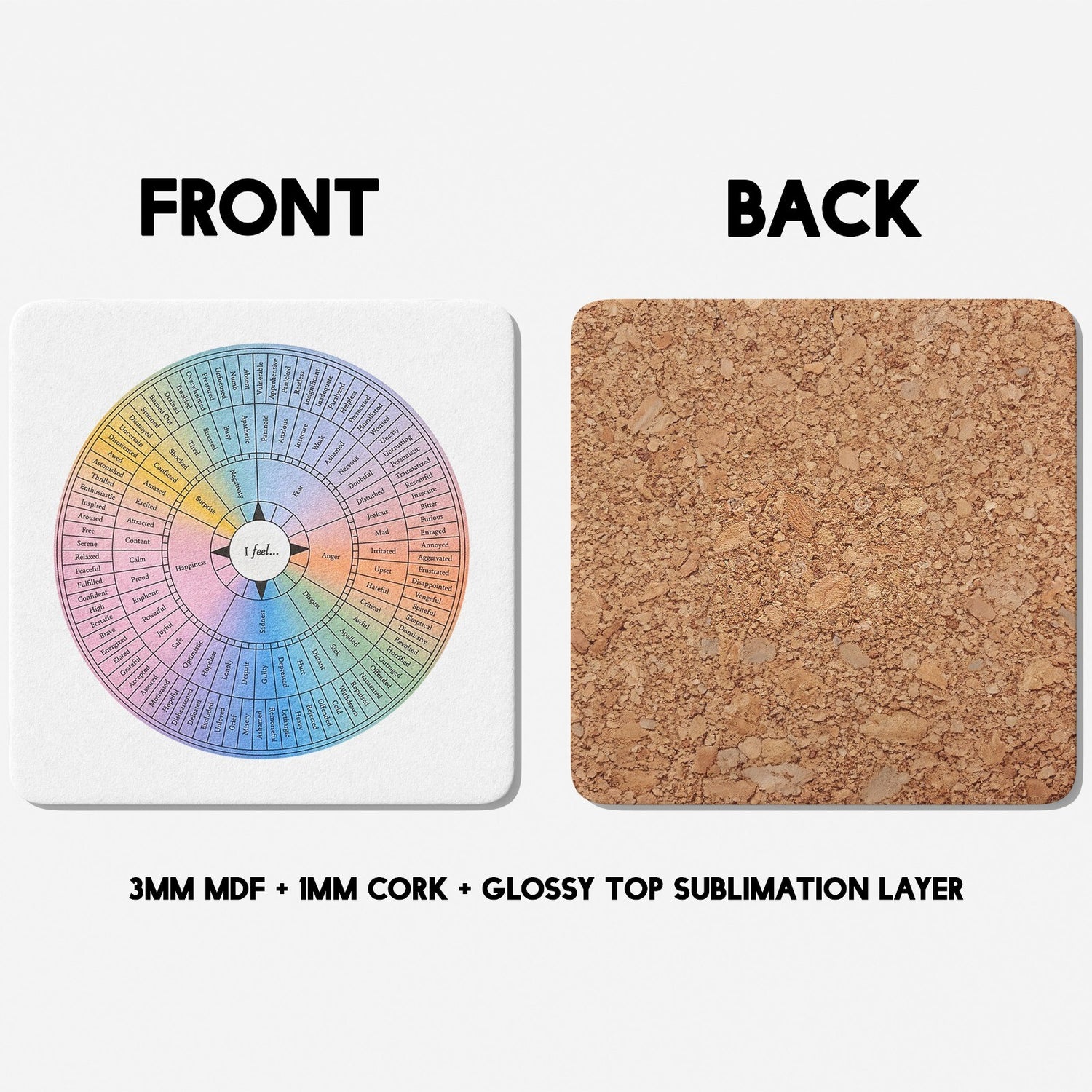 Emotion Wheel Circle Custom Coffee Tea Mug Coaster Set Option Gift Him Her