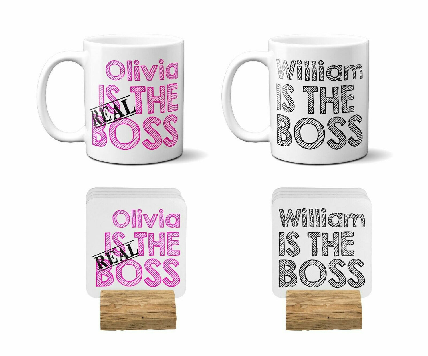 Set of 2 His & Hers The Real Boss Novelty Funny Personalised Coffee Mug Tea