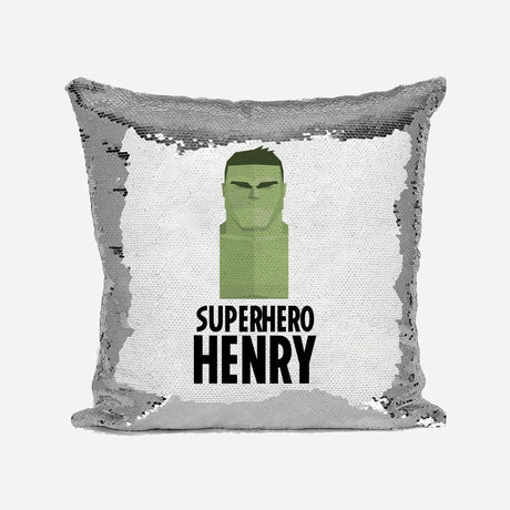 Superhero Personalised Name Kids Boys Sequin Magic Cushion Cover + Pillow