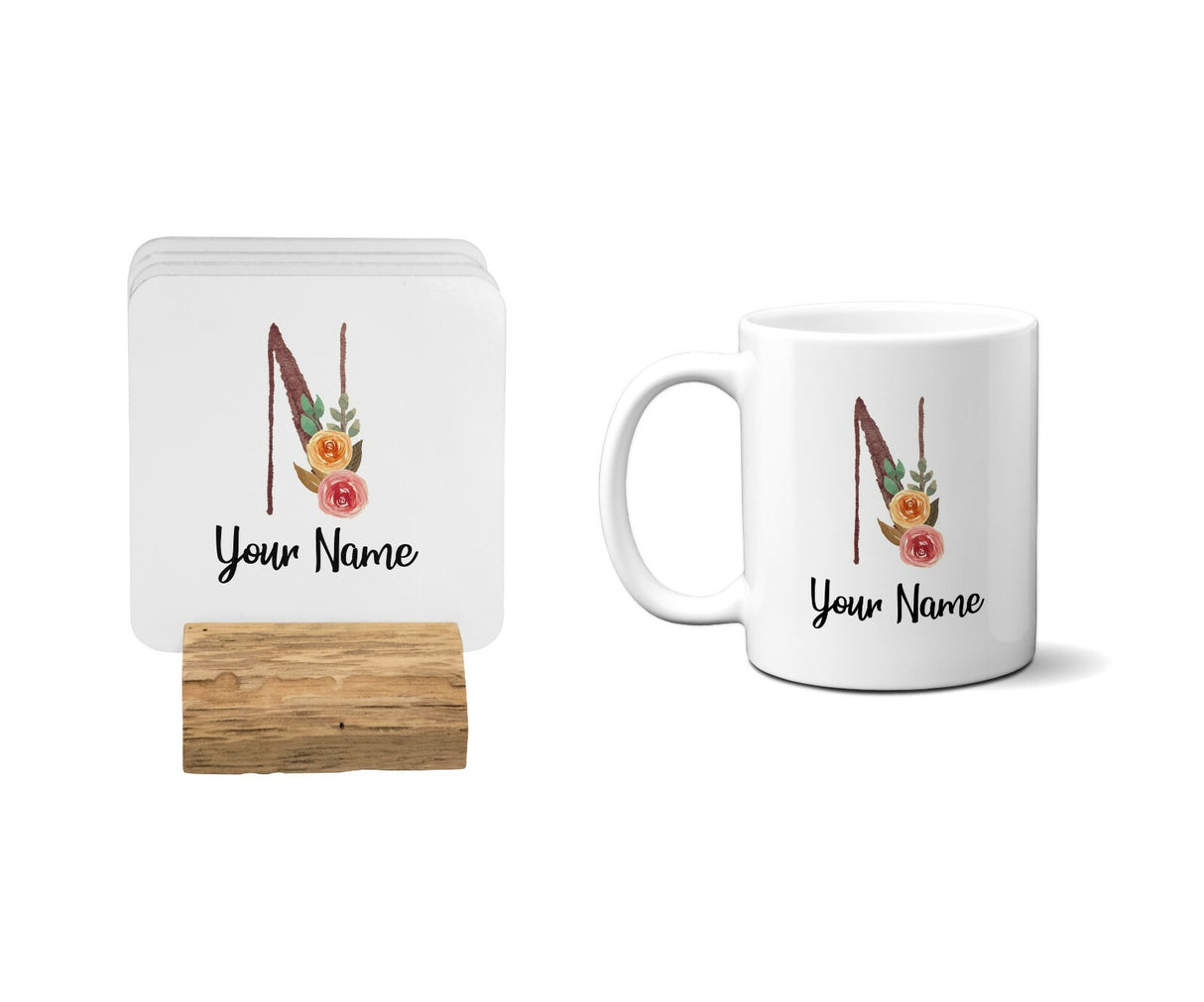Personalised Floral Watercolour Hand Paint Effect Alphabet Floral Name Mug