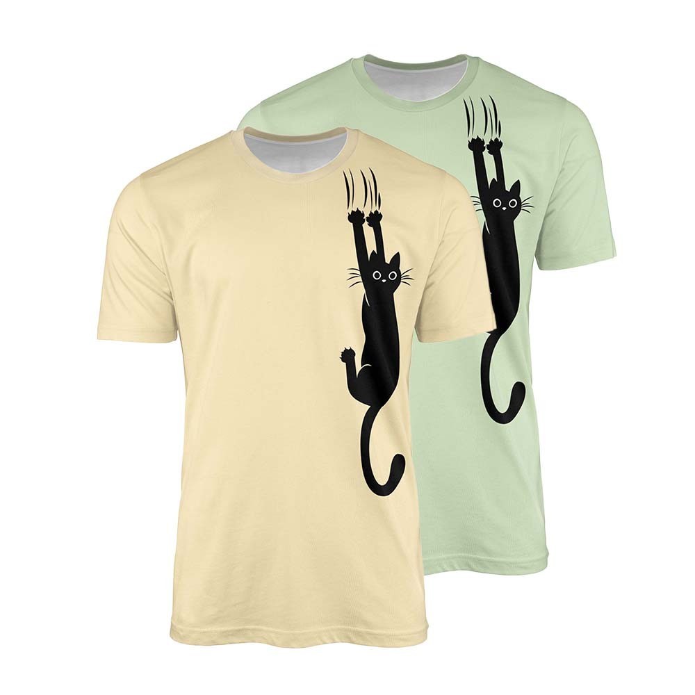 Personalised Black Cat Slipping Design Printed T-Shirt Unisex Choose Colour