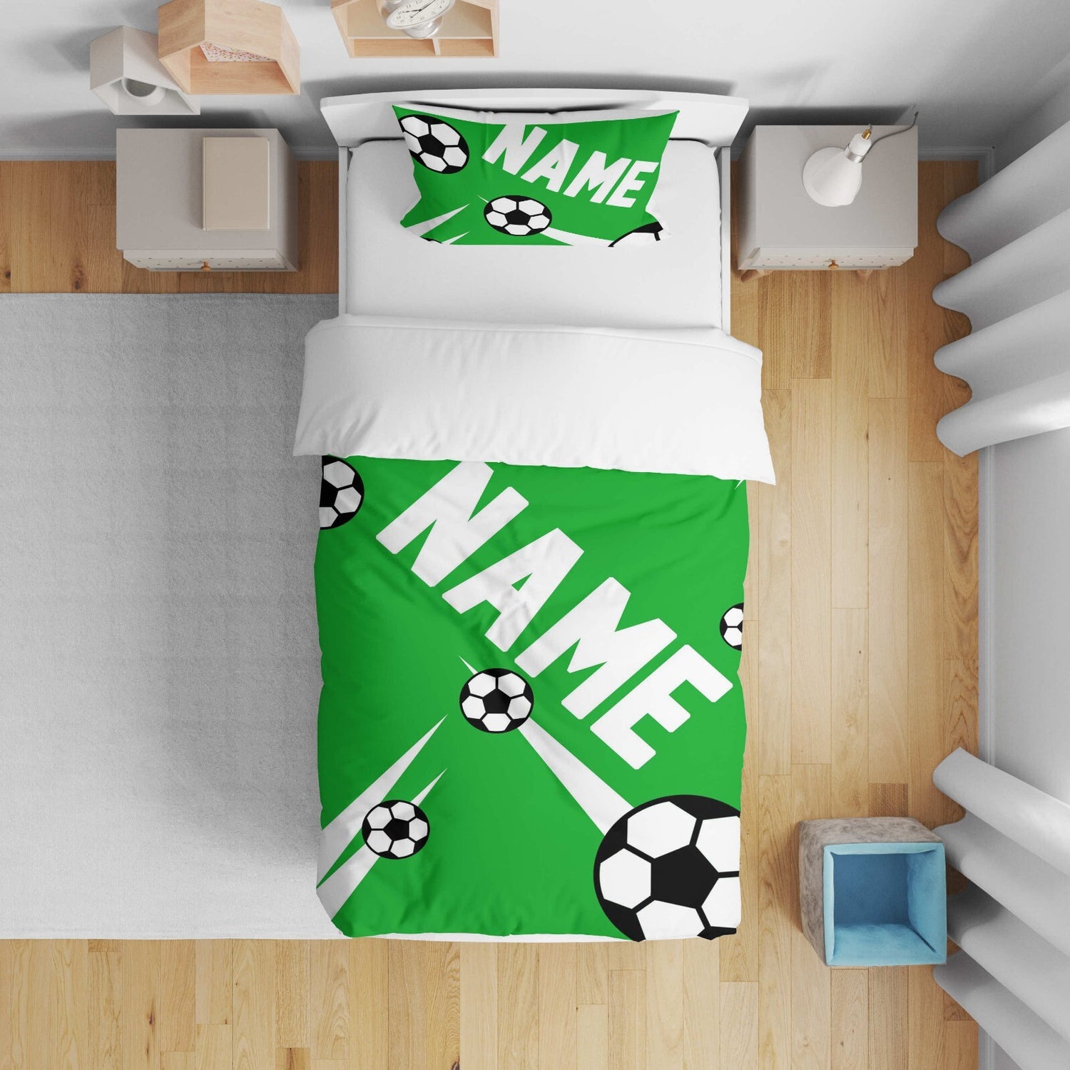 Personalised Custom Name Football Striker Kids Cot Bed Duvet Cover + Pillowcase