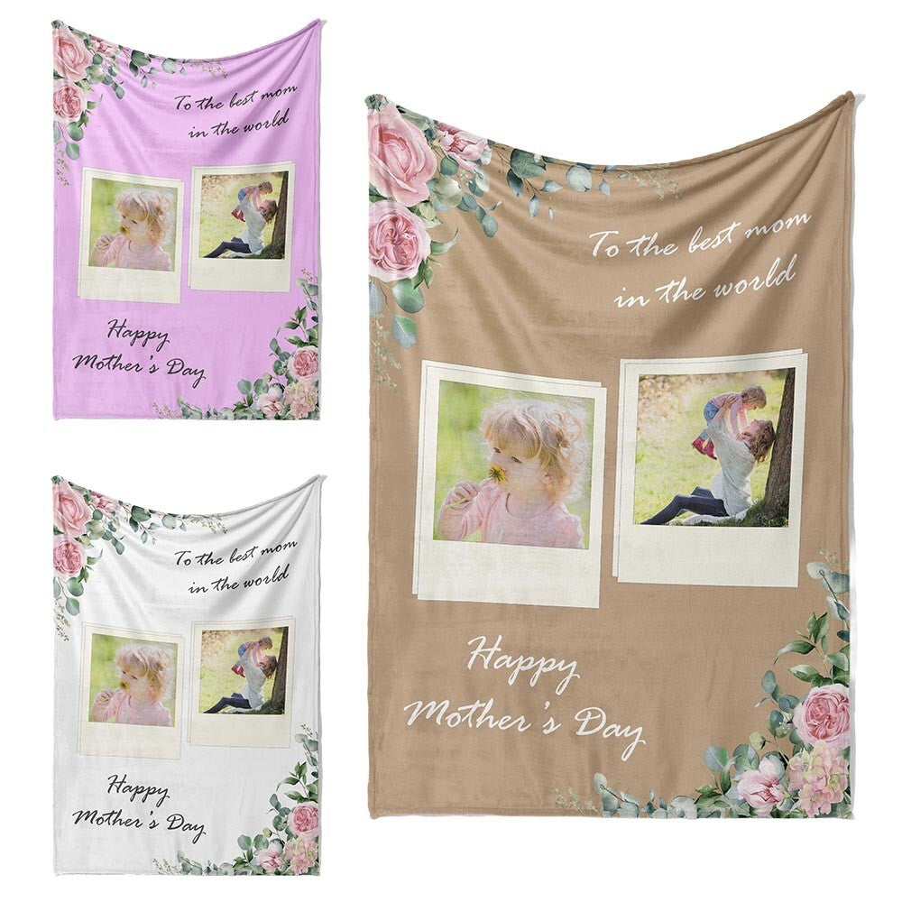 Upload Your Own Photos Mother's Day Warm Fleece Memory Blanket Throw Decoration