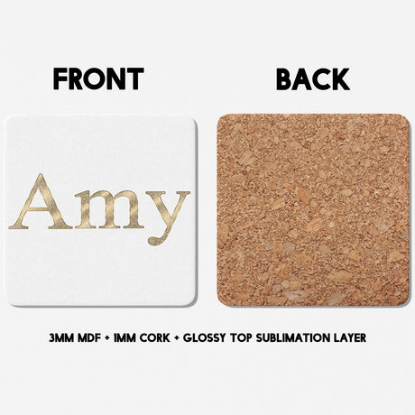 Personalised Any Name Vector Golden Alphabet Coffee Tea Mug Coaster Gift Him Her