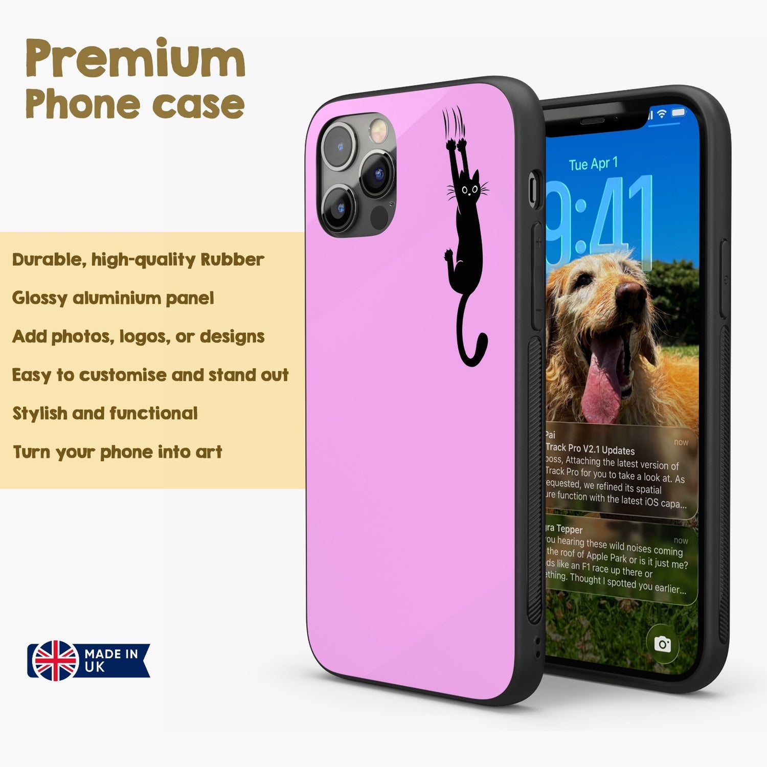 Black Cat Slipping Scratching Personalised Custom Cute Printed iPhone Black Case