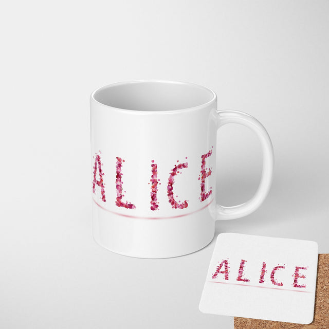 Personalised Name Pink Rose Petals Novelty Coffee Tea Mug Coaster Gift Him Her