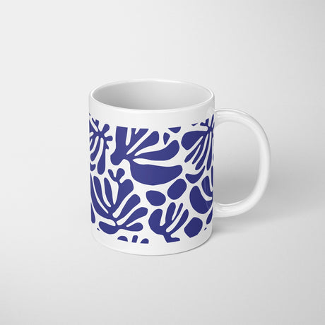 Blue Matisse Leaves Art Coffee Custom Tea Mug Coaster Set Option Gift Him Her