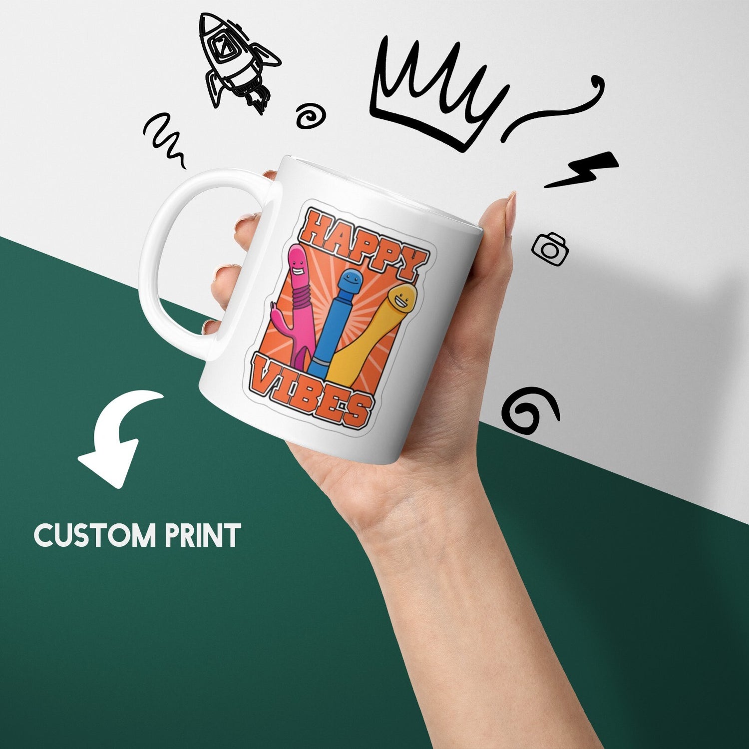 Happy Vibes Rude Cheeky Funny Gift Coffee Tea Mug + Coaster Option For Him Her