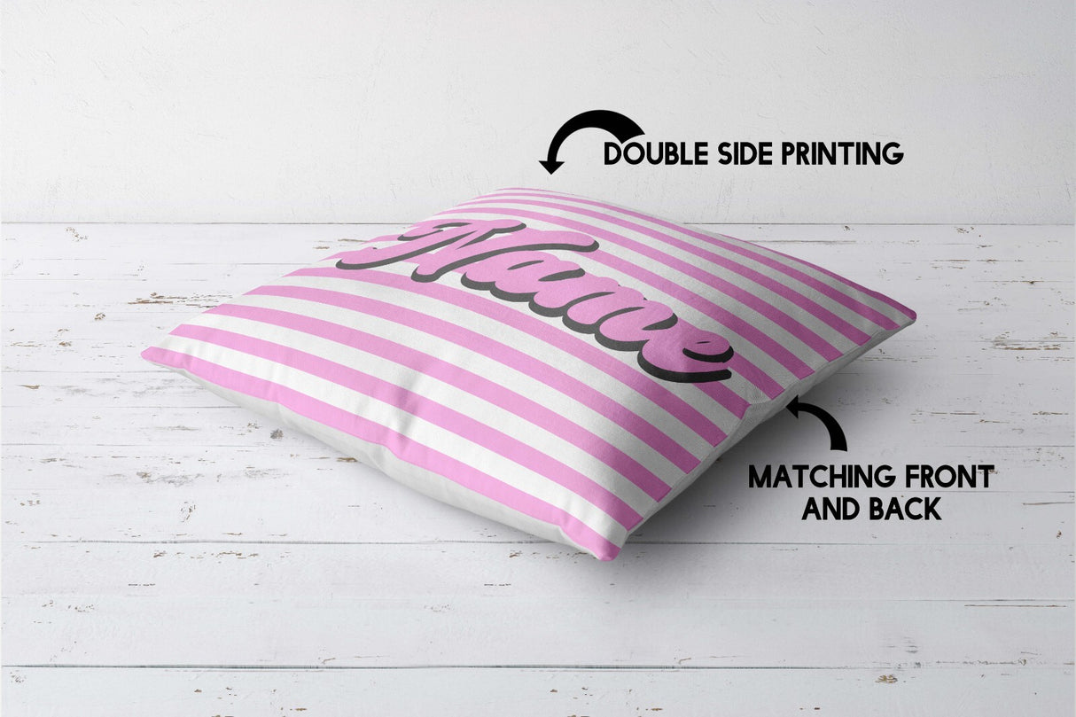 Personalised Custom Name Colour Stripe Retro Font Square Fill Zip Cushion Throw