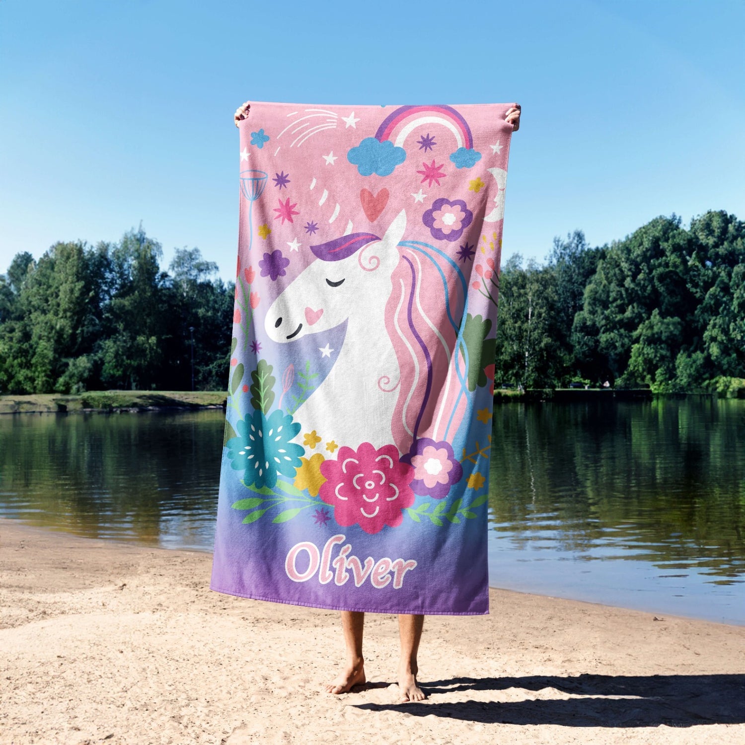 Personalised Name Unicorn Dream Fantasy Soft Absorbent Beach Bath Sheet Towel