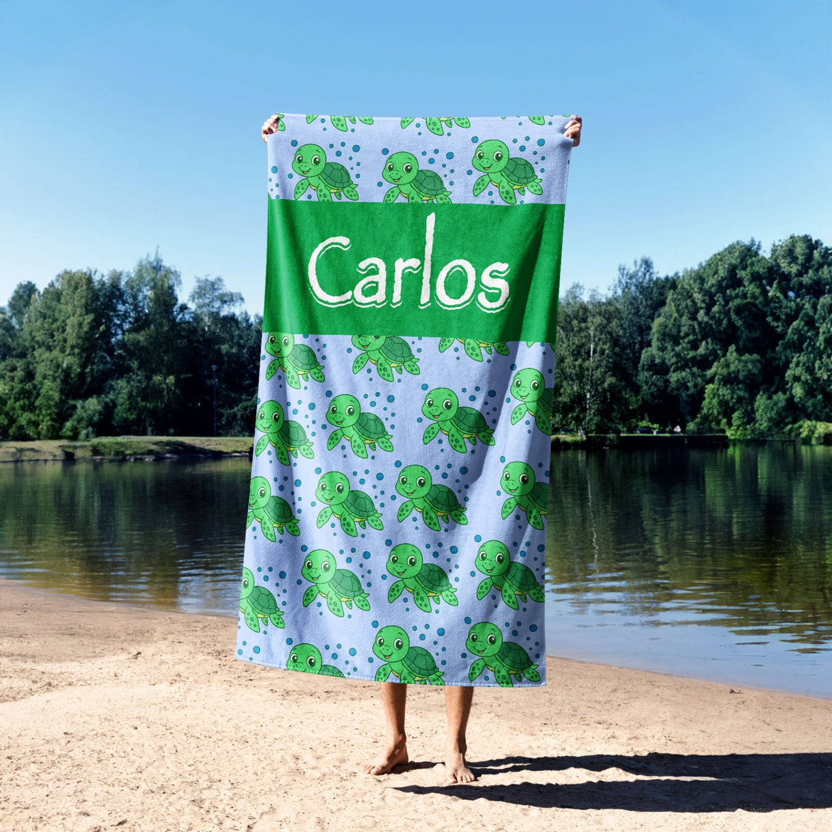 Personalised Custom Name Cartoon Baby Turtles Absorbent Beach Bath Sheet Towel