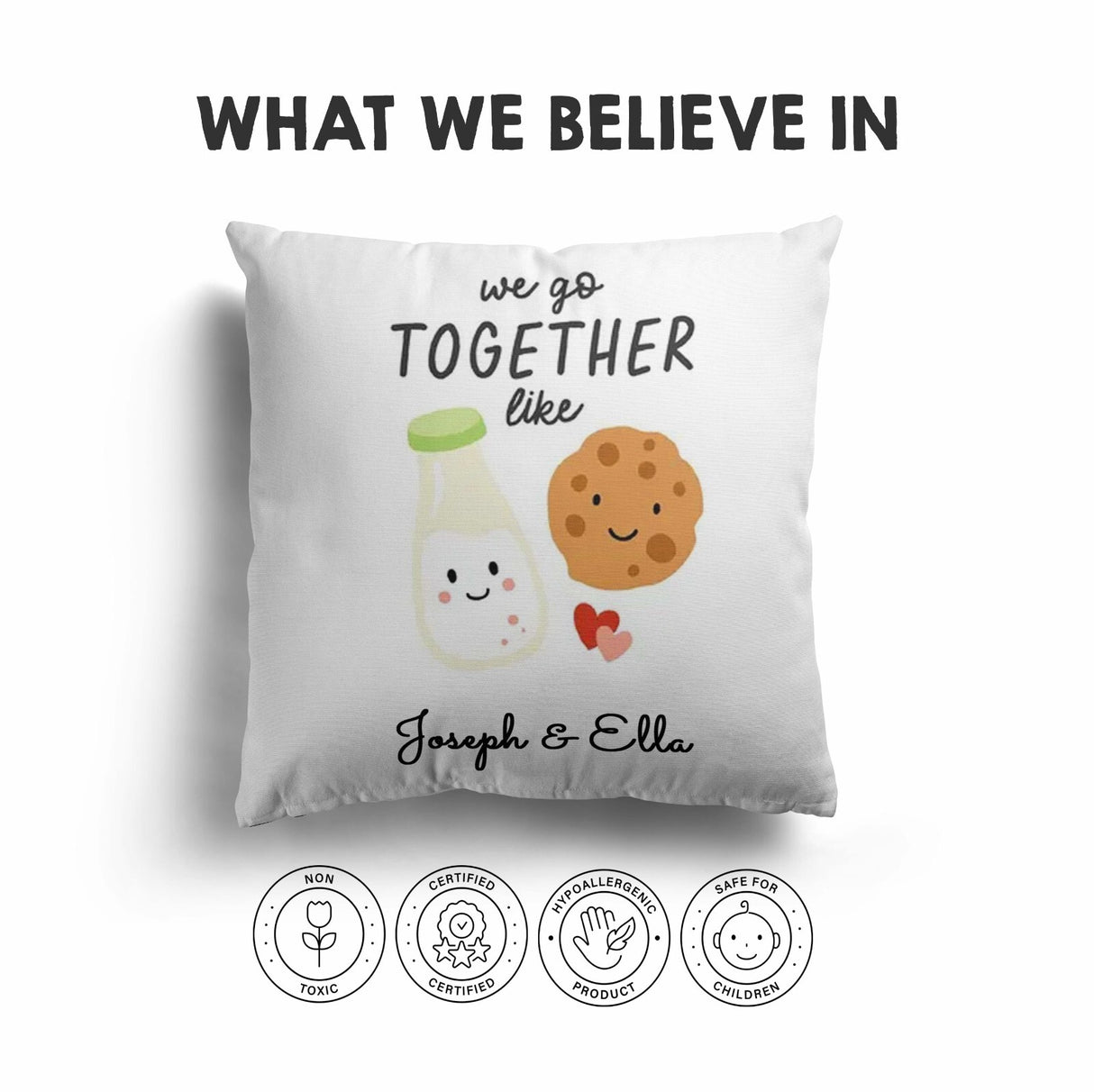 We Go Together Milk + Cookies Valentines Love Cheeky Square Filled Cushion Decor