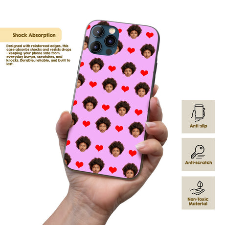 Face Cut Out All Over With Heart Personalised Custom - Printed iPhone Black Case