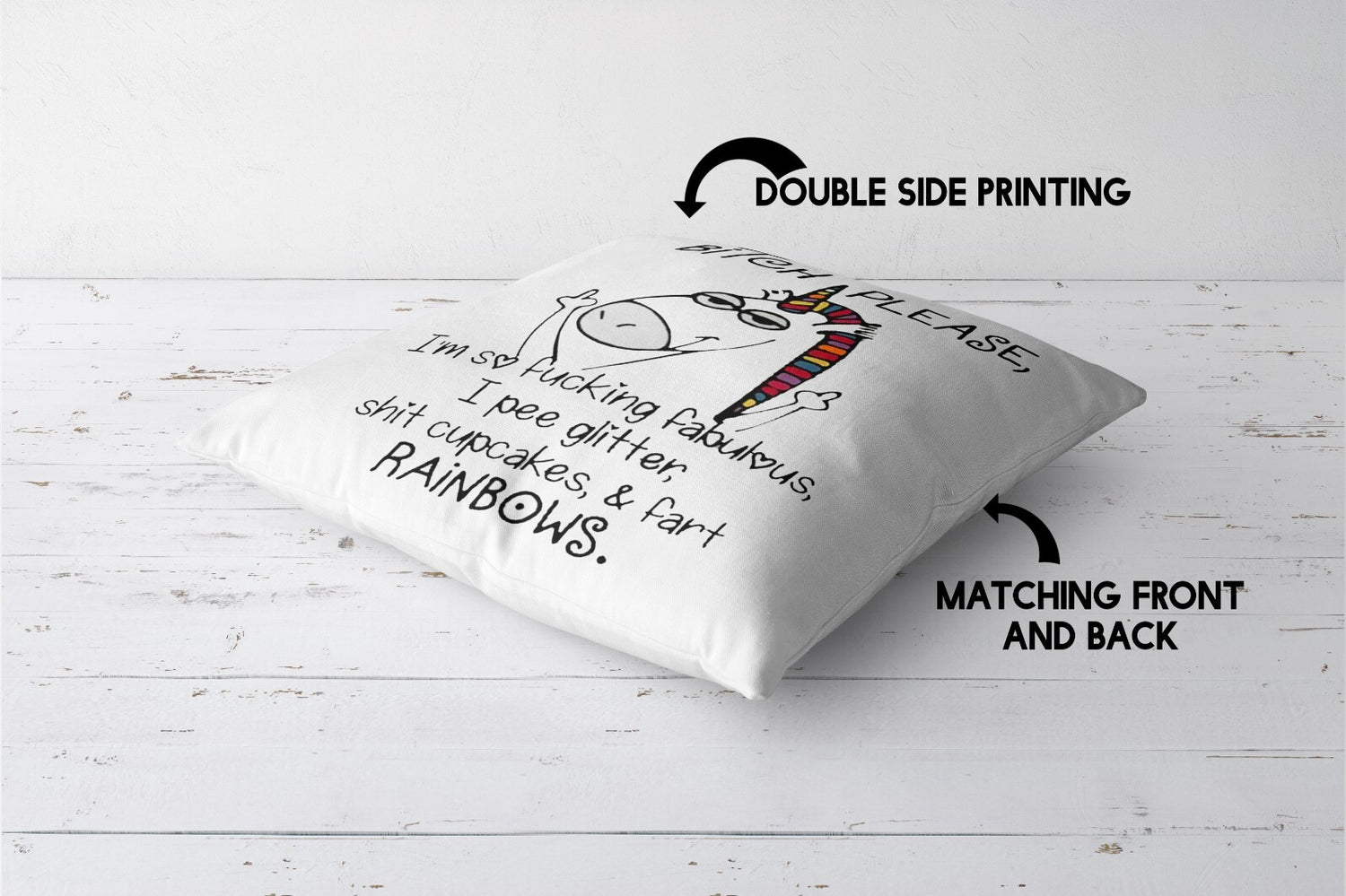 Unicorn Pee Glitter Rude Funny Novelty Custom Square Filled Cushion Decor Gift