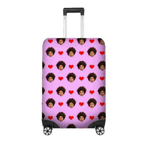 Face Cut Out All Over With Heart Luggage Cover Personalise Suitcase Wrap Unique